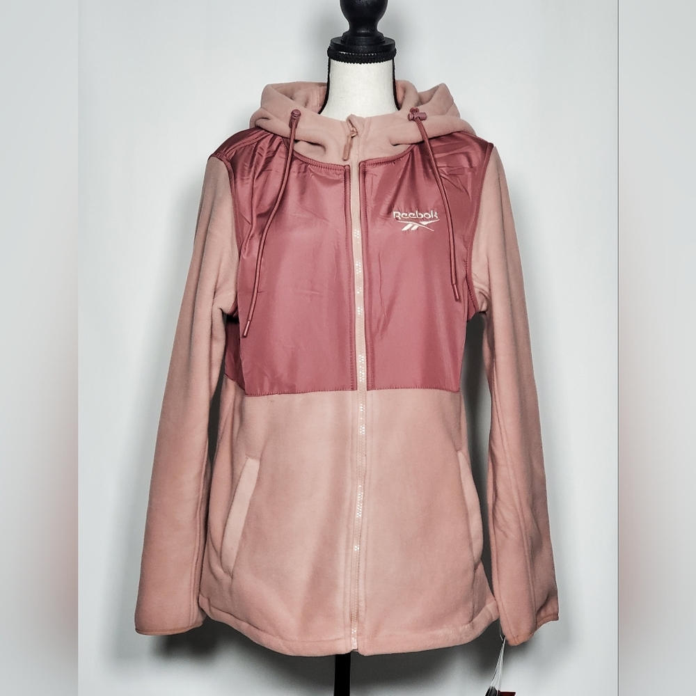 Reebok Women's Two-toned Pink Hooded Microfleece Jacket Size L
